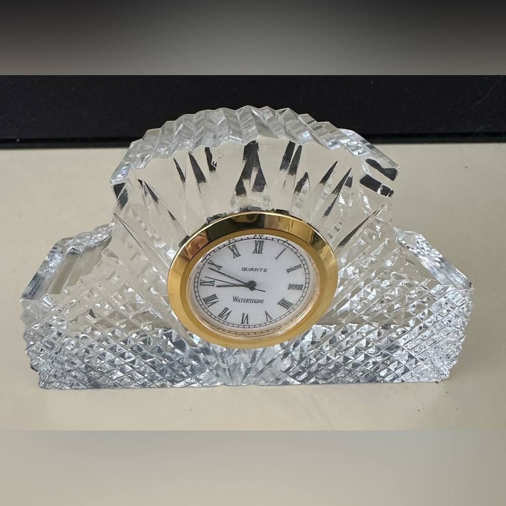 NEW NIB Waterstone Full Lead Crystal Glass Mantel Clock England Quartz 435 A HTF